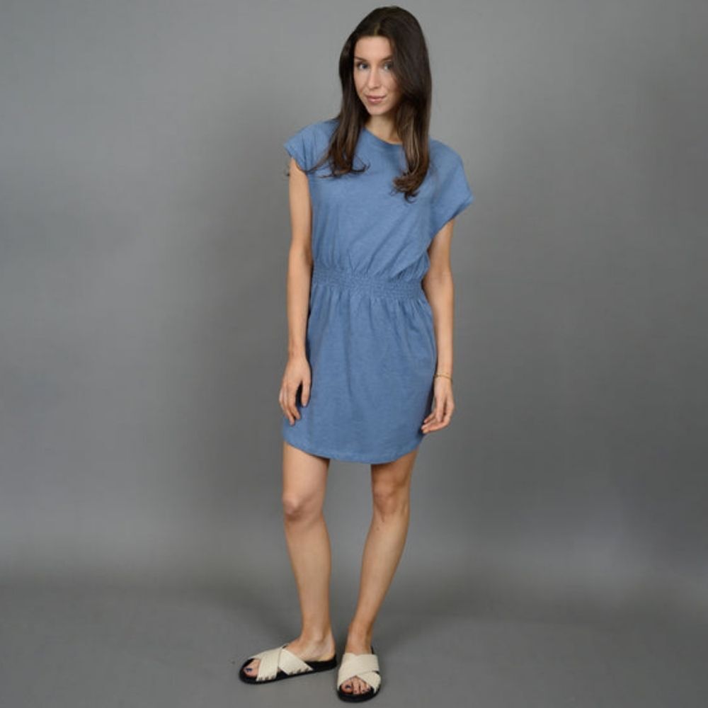 RD Style Women's Coronet Blue River Ruched Mini Short Sleeve Dress Size Medium - Picture 1 of 8